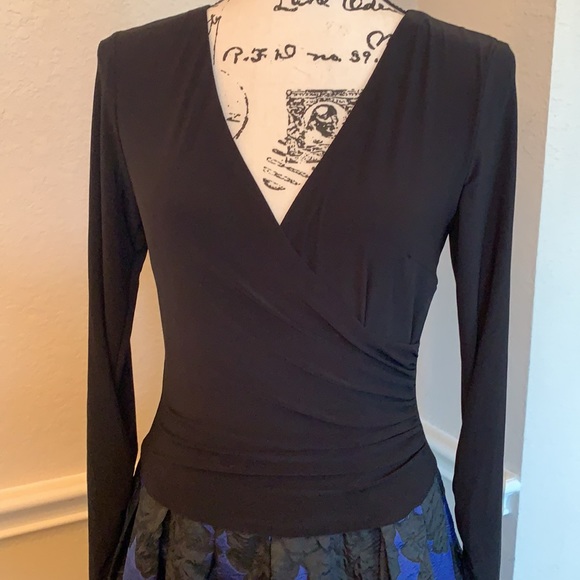 NWT Betsy & Adams Gorgeous Blue Black Floral Gown - Picture 8 of 10